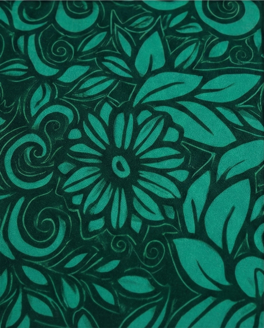 Motif floral végétal maillot palestine vert spirales feuilles texture détail design unique