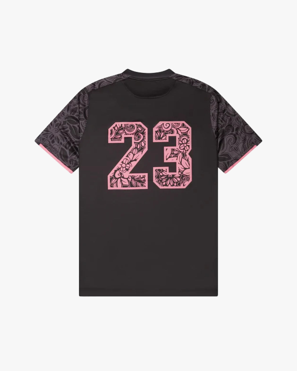 Maillot palestine noir et rose dos numéro 23 motif floral manches grises design premium